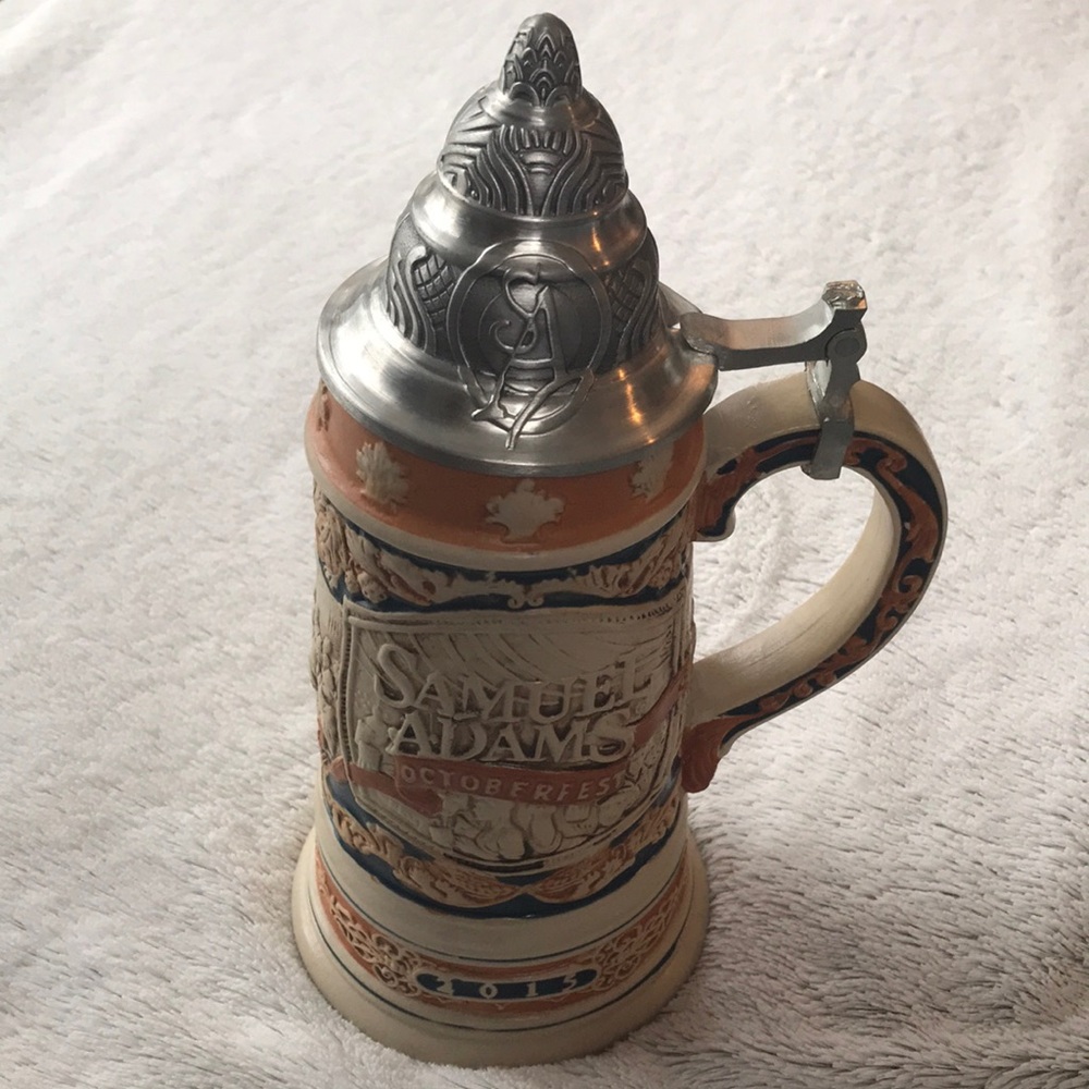 Samuel Adams Octoberfest limited edition beer stein with silver coloured lid